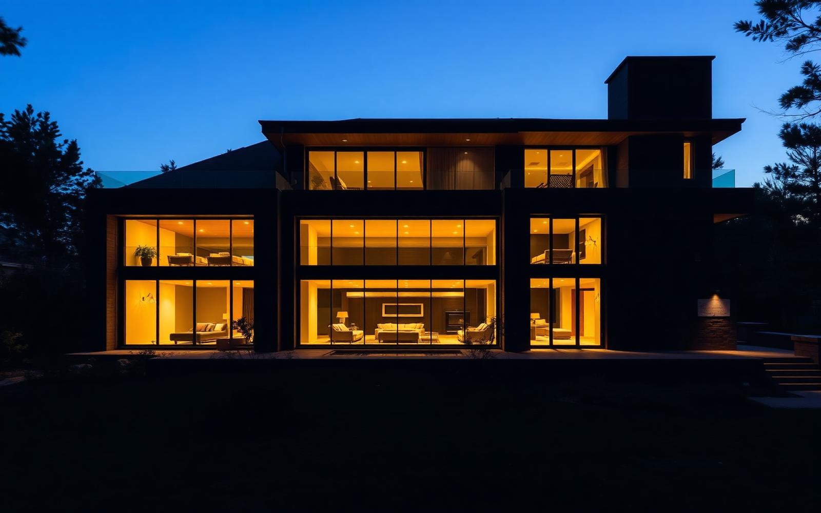 Fachada iluminada à noite